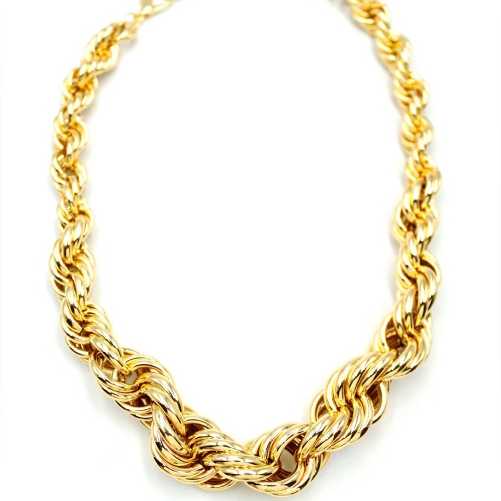 Chunky Gold Tone Rope Chain Necklace Feather-light feel - Picture 3 of 9